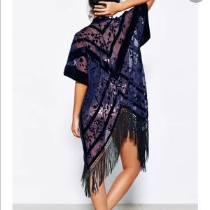 Navy blue velvet kimono